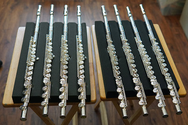 A selection of new flutes for a student to try and select from - Emily Gurwitz Flute Studio in San Antonio, Texas